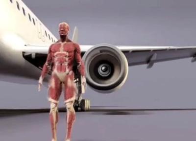 بلعیده و چرخ شدن انسان با ایستادن مقابل موتور هواپیما